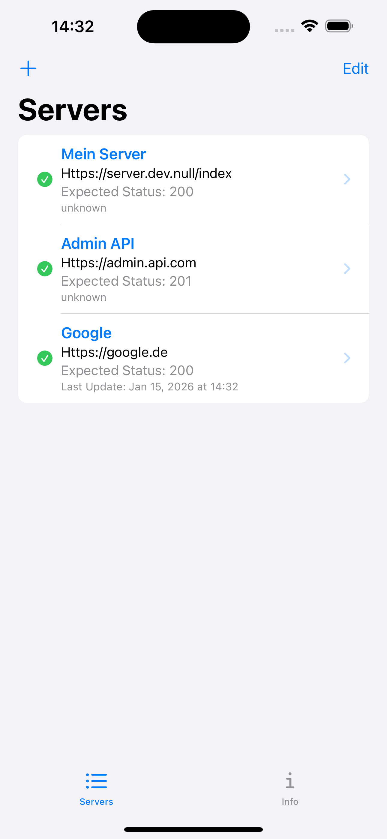 Server Watcher App Ansicht